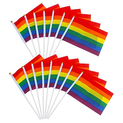 Silriku 15 Regenbogen Hand Flaggen zum Winken - Stick Flaggen - Mehrfarbige Mini Hand Flaggen für LGBT Gay Stolz Veranstaltungen von Silriku