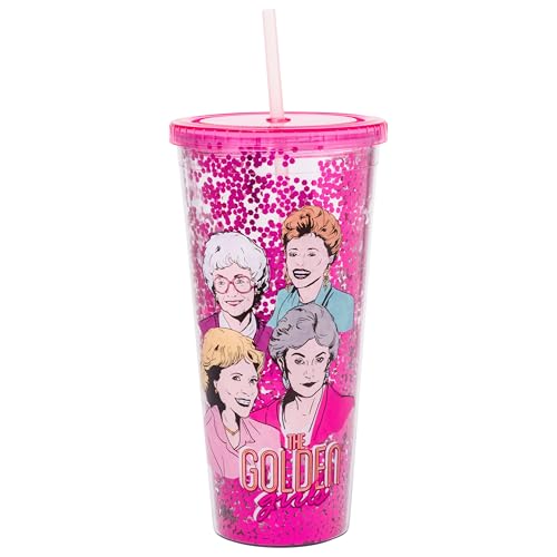 Silver Buffalo The Golden Girls Featuring Blanche, Sophia, Dorothy und Rose, Kunststoff-Konfetti-Becher mit Deckel und Strohhalm, 907 ml Silver Buffalo The Golden Girls Featuring Blanche, Sophia, Dorothy und Rose, Kunststoff-Konfetti-Becher mit Deckel und Strohhalm, 907 ml von Silver Buffalo