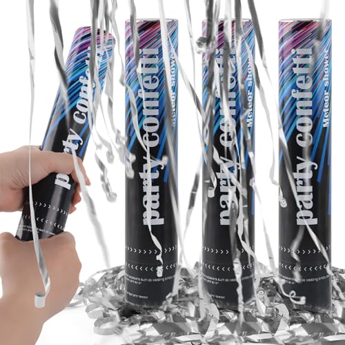Konfettikanone Geburtstag*4pcs, SilverChry Party Popper, Konfettikanone Hochzeit, Konfetti Pistolen Set, Konfettibombe, Konfettishooter, Konfettikanone Party, Konfetti Kanonen Poppers (Silber) von SilverChry