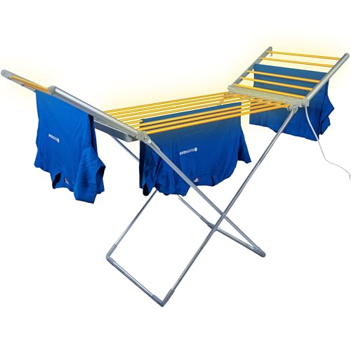 Silvergear® Elektrischer Wäscheständer mit Beheizten Schienen | Einstellbare Temperatur & Timer | Wäscheständer Heizung | Clothes Drying Rack | Beheizbarer Wäscheständera | 147x54x94 cm | Grau von Silvergear