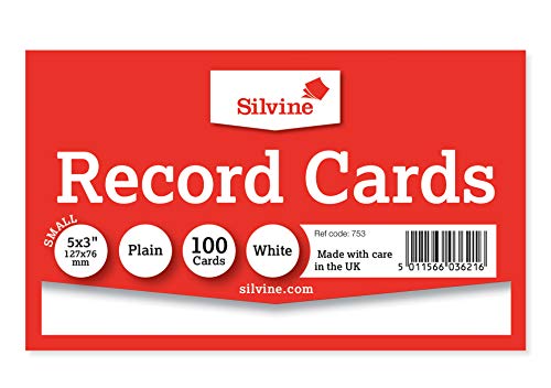 Silvine Karteikarten, 127 x 76 mm, Weiß, 100 Karten pro Packung Ref 753 von Silvine