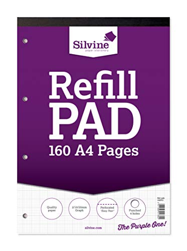Silvine Nachfüllblock, 160 Seiten, A4, mit 4 Löchern 2-10-20 mm Graph Einzelbett von Silvine