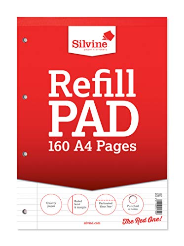 Silvine Nachfüllblock, 160 Seiten, A4, mit 4 Löchern Liniert, mit Rand Einzelbett von Silvine