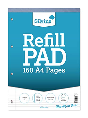 Silvine Nachfüllblock, 160 Seiten, A4, mit 4 Löchern Schmal gefüttert mit Rand Einzelbett von Silvine
