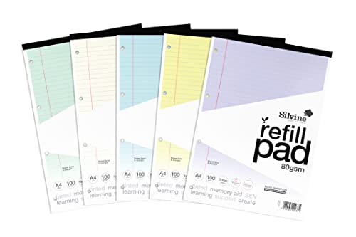 Silvine Nachfüllblöcke für Legasthenie, A4, verschiedene Farben, liniert mit Rand, 5 Stück Silvine Nachfüllblöcke für Legasthenie, A4, verschiedene Farben, liniert mit Rand, 5 Stück von Silvine