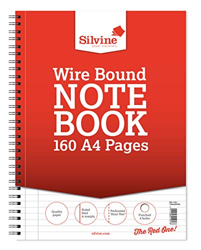 Silvine Notizbuch mit Spiralbindung, A4+, liniert, 8 mm, fein, mit Rand, 4 Löchern, 6 Stück von Silvine