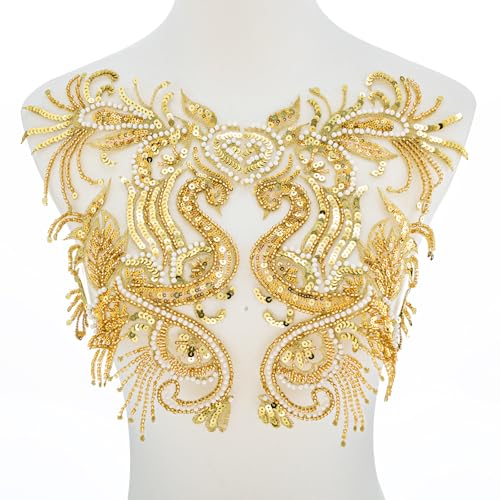 Silvora 1 Paar Stickerei Drache Perlen Pailletten Applikation, handgefertigtes Nähwerkzeug für Hochzeitskleid, Kleid, Mieder, Kostüm, Kleidung, Handwerk DIY (Gold-2) von Silvora