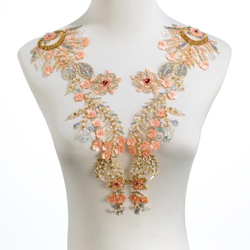 Silvora 1 Paar Stickerei Perlen Pailletten Applikation, handgefertigtes Nähwerkzeug für Hochzeitskleid, Kleid, Mieder, Kostüm, Kleidung, Handwerk DIY (Gold-1) von Silvora