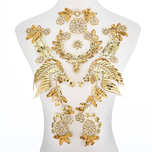 Silvora Stickerei Perle Phoenix Pailletten Applikation, Handgefertigtes Nähwerkzeug für Hochzeitskleid Kleid Mieder Kostüm Kleidung Handwerk DIY (Gold-3) von Silvora