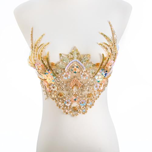 Silvora Stickerei Perle Phoenix Perlen Pailletten Applikation, Handgefertigtes Nähwerkzeug für Hochzeitskleid, Kleid, Mieder, Kostüm, Kleidung, Handwerk DIY (Gold-5) von Silvora