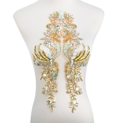 Silvora Stickerei Perlen Pailletten Applikation, handgemachtes Nähwerkzeug für Hochzeitskleid, Kleid, Mieder, Kostüm, Kleidung, Handwerk DIY (Gold-4) von Silvora