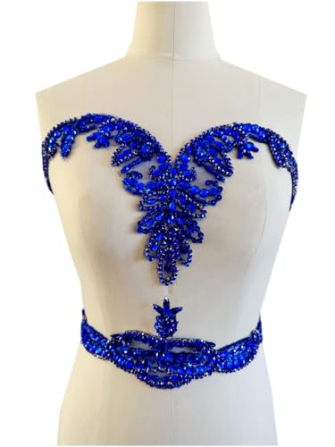 Große, reine handgenähte Strass-Perlen, Applikation für Kleid, Kleidung, Ausschnitt und Taille, zum Aufnähen auf glänzenden Kristall-Pailletten, Spitzenaufnäher, ein Set/Tasche (blau) von SimBae