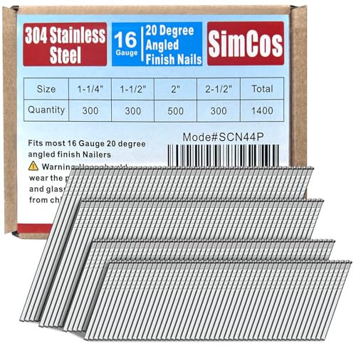 SimCos 16 Gauge 304 Edelstahl abgewinkelte Nägel – 3,8 cm bis 5,1 cm, 20 Grad, kompatibel mit pneumatischen/elektrischen abgewinkelten Naglern und Nagelpistolen (3,8 cm + 3,8 cm + 5,1 cm + 5,1 cm + SimCos 16 Gauge 304 Edelstahl abgewinkelte Nägel – 3,8 cm bis 5,1 cm, 20 Grad, kompatibel mit pneumatischen/elektrischen abgewinkelten Naglern und Nagelpistolen (3,8 cm + 3,8 cm + 5,1 cm + 5,1 cm + von SimCos