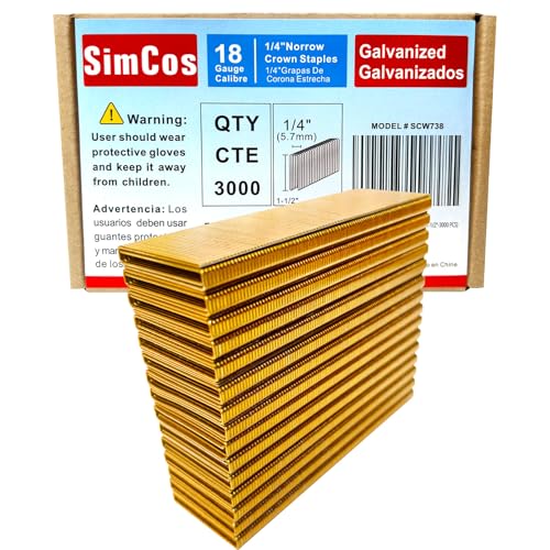 SimCos 18 Gauge 1/4 Zoll Schmale Krone, verzinkte Polsterklammern für pneumatische oder elektrische Heftgeräte oder Heftpistole 18 GA (3,8 cm (1 1/2 Zoll), 3000 Stück von SimCos