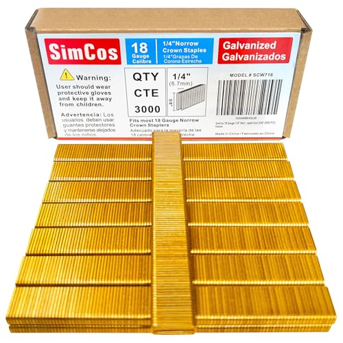 SimCos 18 Gauge 1/4 Zoll schmale Krone, verzinkte Polsterklammern für pneumatische oder elektrische Heftgeräte oder Heftpistole 18 GA (5/8 Zoll - 3000 Stück) von SimCos