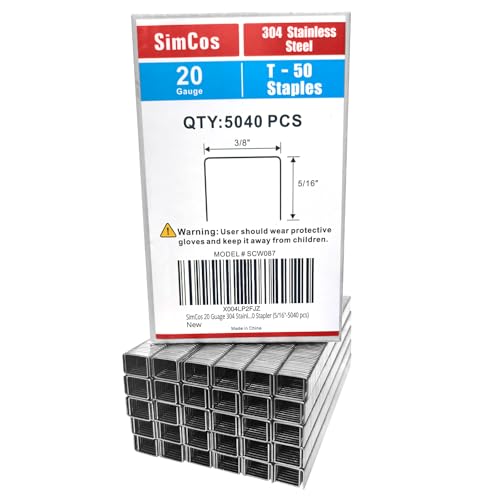 SimCos 20 Gauge 304 Edelstahl T/50 Heftklammern, 3/8 Zoll Krone Polsterklammern 1/4 Zoll bis 9/16 Zoll Beinlänge für Heftpistole oder T-50 Heftgerät (5/16 Zoll - 5040 Stück) von SimCos