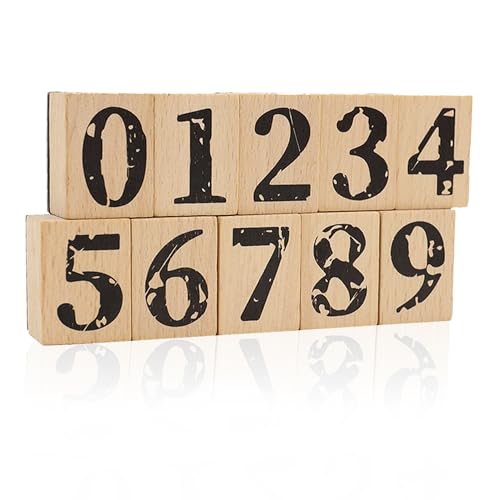 10 Stück Holz Zahlen Stempel Set 1 Zoll Gummistempel Retro Großbuchstaben Stempel Siegel Serie für Basteln DIY Projekte Kartenherstellung Scrapbook (10 Nummer) von Simaixing