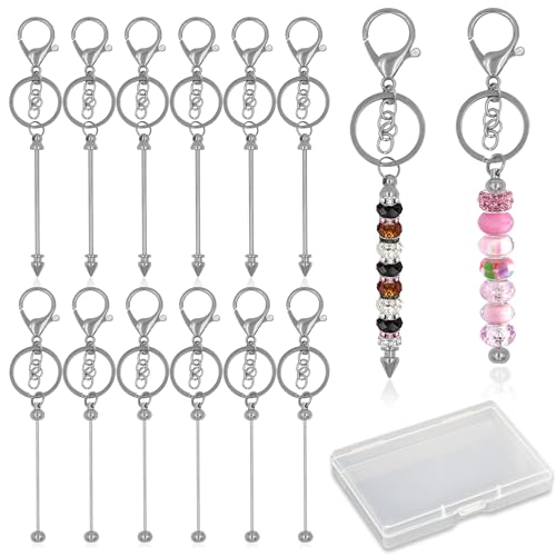 12-teiliges DIY-Schlüsselanhänger-Set für Perlen, leere Schlüsselanhänger zum Basteln, abnehmbare Perlen-Schlüsselanhänger-Bastelset mit Box für handgefertigtes Geschenk (Stil A) von Simaixing
