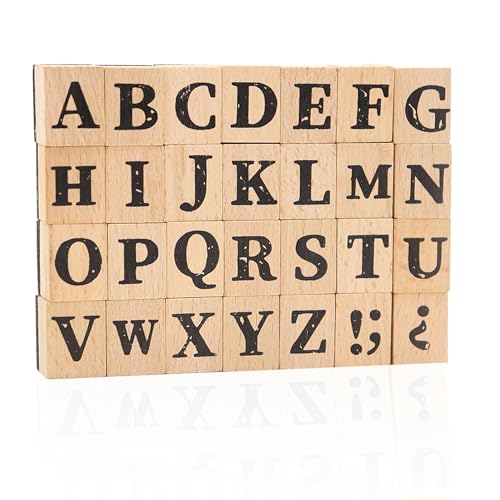 28 Stück Holz Alphabet Stempel Set 1 Zoll Gummistempel Retro Großbuchstaben Stempel Siegel Serie für Basteln DIY Projekte Kartenherstellung Scrapbook (26-Alphabet) von Simaixing