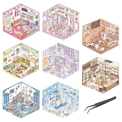 4 Sets 3D-Aufkleber-Szenen, DIY 3D-Hausaufkleber, niedliche Aufkleber für Erwachsene, Miniatur-Szenenaufkleber, lustige Aufkleber Zimmer Buch mit Pinzette zum Abbau von Stress, Vergehen Sie die Zeit 4 Sets 3D-Aufkleber-Szenen, DIY 3D-Hausaufkleber, niedliche Aufkleber für Erwachsene, Miniatur-Szenenaufkleber, lustige Aufkleber Zimmer Buch mit Pinzette zum Abbau von Stress, Vergehen Sie die Zeit von Simaixing