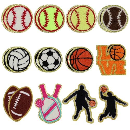 Aufnäher zum Aufbügeln, Baumwolle, Fußball, Sport, Volleyball, Basketball, Baseball, zum Aufbügeln, für Rucksäcke, Hüte, Jeans, Kleidung, DIY-Reparatur (goldene Kanten), 22 Stück von Simaixing