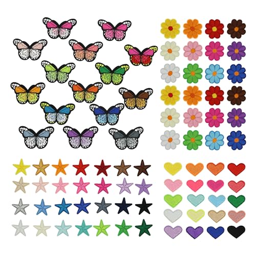 Aufnäher zum Aufbügeln für Kleidung, verschiedene Stile, zum Aufnähen oder Aufnähen, kleine Blume, Herz, Schmetterling, Stern, zum Aufbügeln für Jeans, Hüte, Jacken, DIY (Stil A) von Simaixing