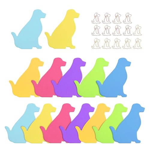 Hunde-Haftnotizen, Haftnotizen mit Hunde-Büroklammern, Hundeform, lustige Notizblöcke für die Arbeit, Cartoon-Tier-Haftnotizblöcke für Büro, Schulbedarf (7 Farben) von Simaixing
