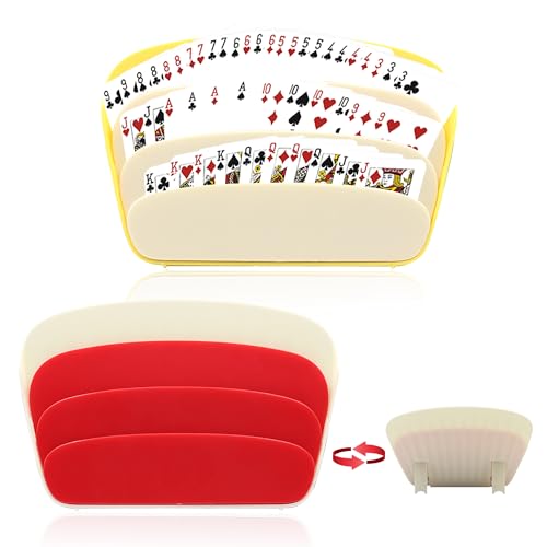 Simaixing Spielkartenhalter für Erwachsene, 3-lagiges Design, Spielkartenhalter für Spielkarten, Pokerpartys, Familienkartenspielabende (rot, gelb), 2 Stück von Simaixing