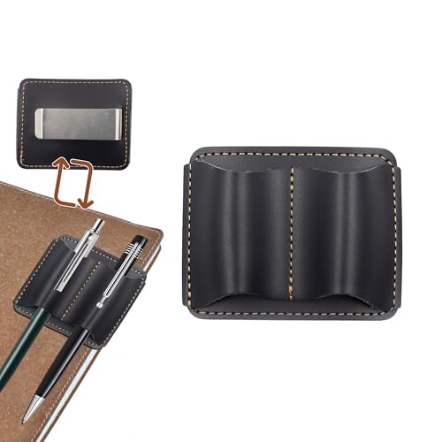 Simaixing Stifthalter aus Leder für Notizbuch, 7,4 x 5,8 cm, handgefertigter kleiner Notizbuch-Stifthalter mit Clip, Doppelschlitz, Stiftehülle für Tagebuch, Buch, Klemmbrett (schwarz) von Simaixing
