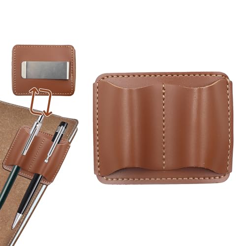 Simaixing Stifthalter aus Leder für Notizbuch, 7,4 x 5,8 cm, handgefertigter kleiner Notizbuch-Stifthalter mit Clip, Doppelschlitz, Stifthalter für Tagebuch, Buch, Klemmbrett (Braun) von Simaixing