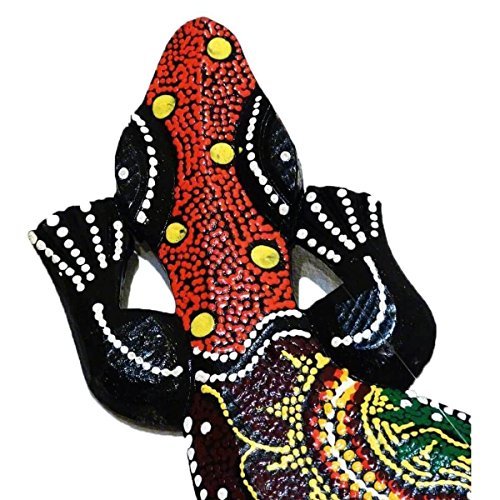 Gecko Echse Deko Figur Wanddeko Holzfigur Wandfigur Afrika Asia punktbemalt dotpainting Salamander Größe M von Simandra