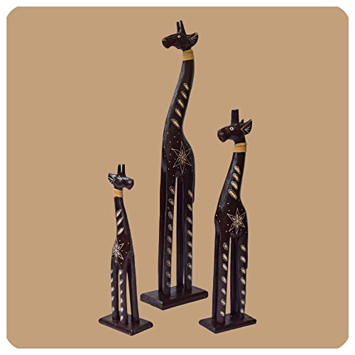 Simandra Holz Figur afrikanische Skulptur Holzfigur Afrika Deko Giraffe 3er Set von Simandra
