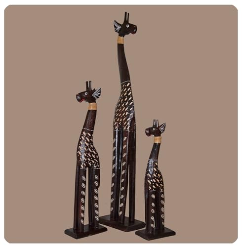 Simandra Holz Figur afrikanische Skulptur Holzfigur Afrika Deko Giraffe 3er Set von Simandra