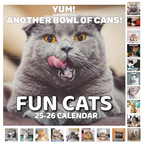 Wandkalender 2025-2026 - Katzen Kalender 2025-2026 Wand, Jul.2025 - Dez.2026, 30.5 cm x 61.0 cm (offen), 18 monatlicher Wandkalender Geschenk mit unlinierten Blöcken, Loch zum Aufhängen - Blaue Katze von Simannie