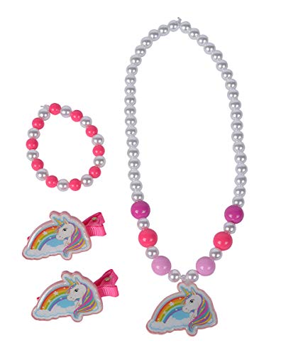 Simba 105562479 - Steffi Love Girls Einhorn Schmuck Set, 1 Halskette mit Anhänger, 2 Haarclips mit Logos, 1 Armband, Unicorn, Pony, Regenbogen, ab 3 Jahren von Simba