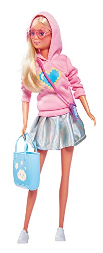Simba 105733479 - Steffi Love Pastel Fashion, Puppe in einem sehr modischen Outfit, mit Handy, Handykette, Shopper und Brille von Simba