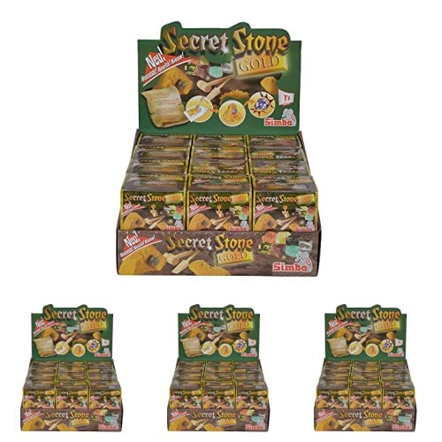 Simba 105952498 Secret Stone, Gold oder Halbedelstein in Sandbarren, mit Hammer und Meißel aus Holz, 8-Fach Sortiert, es Wird nur EIN Artikel geliefert, Entdeckerspielzeug ab 3 Jahren, 4er Pack von Simba