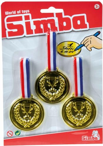 Simba 108612196 - 3 Medaillen zum Umhängen, 3 Goldmedaillen, Rückseite beschriftbar, 6cm, ab 3 Jahren von Simba
