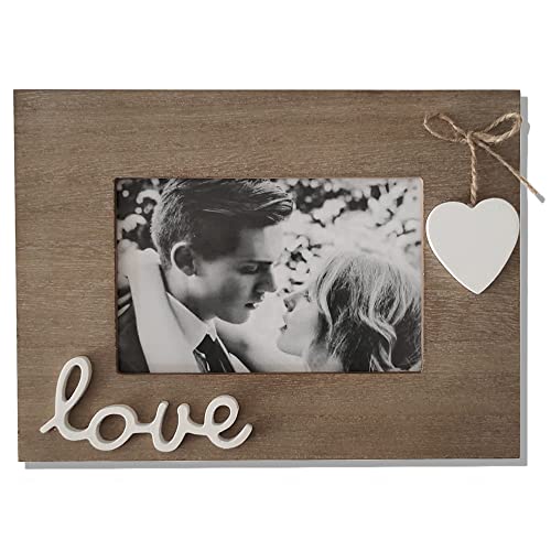 Simelecor 10,2 x 15,2 cm Love Bilderrahmen Holz horizontal mit Herz für Tischplatte und Wandmontage, Used-Look, HD-Glas innen (Holz) von Simelecor