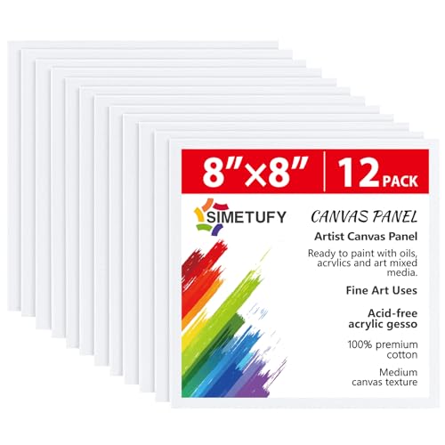 Simetufy 12 Stück 20,3 x 20,3 cm große Malleinwände zum Malen, 237 ml, Gesso-grundiert, säurefrei, 100 % Baumwolle für Acrylfarben Simetufy 12 Stück 20,3 x 20,3 cm große Malleinwände zum Malen, 237 ml, Gesso-grundiert, säurefrei, 100 % Baumwolle für Acrylfarben von Simetufy