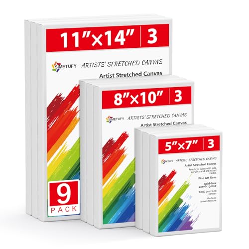 Simetufy 9 Sets gespannte Leinwand zum Malen, Multipack 12,7 x 17,8 cm, 20,3 x 25,4 cm, 28,9 x 35,6 cm, leere Künstlerleinwände, Rahmenbrett, 100 % Baumwolle für Öl, Acryl, Aquarellfarbe, säurefrei Simetufy 9 Sets gespannte Leinwand zum Malen, Multipack 12,7 x 17,8 cm, 20,3 x 25,4 cm, 28,9 x 35,6 cm, leere Künstlerleinwände, Rahmenbrett, 100 % Baumwolle für Öl, Acryl, Aquarellfarbe, säurefrei von Simetufy