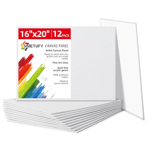 Simetufy Große Malleinwand, 40,6 x 50,8 cm, 12 Stück Vorteilspackung, dreifach grundiert, 100 % Baumwolle, säurefreie Leinwände zum Malen, weiße Blanko-Flachleinwände für Acryl, Ölfarben von Simetufy