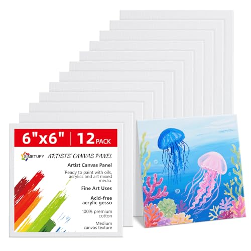Simetufy Kleine Malleinwand, 15,2 x 15,2 cm, 12 Stück – 227 g, dreifach grundiert, 100 % Baumwolle, säurefrei, weiß, blanko, flache Leinwand für Acryl- und Ölfarben Simetufy Kleine Malleinwand, 15,2 x 15,2 cm, 12 Stück – 227 g, dreifach grundiert, 100 % Baumwolle, säurefrei, weiß, blanko, flache Leinwand für Acryl- und Ölfarben von Simetufy