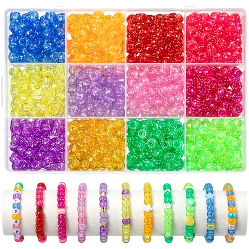 Simetufy Pony-Perlen, Glitzer, 12 verschiedene Farben, transparente Kunststoffperlen für Bastelarbeiten, Schmuck, Freundschaftsarmbänder, Haarflechten, Schlüsselanhänger, Ornamente, Geschenke, 1000 Simetufy Pony-Perlen, Glitzer, 12 verschiedene Farben, transparente Kunststoffperlen für Bastelarbeiten, Schmuck, Freundschaftsarmbänder, Haarflechten, Schlüsselanhänger, Ornamente, Geschenke, 1000 von Simetufy