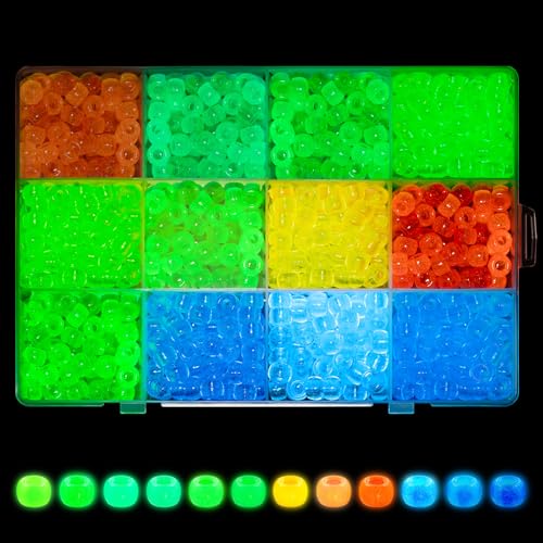 Simetufy Pony-Perlen, leuchten im Dunkeln, 12 neonleuchtende bunte Perlen für Freundschaftsarmbänder, Halsketten, Haarzöpfe, Basteln, Geschenk (verpackt) von Simetufy