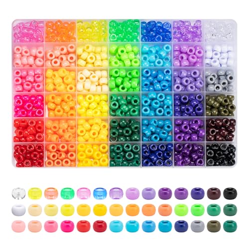 Simetufy Pony-Perlen in 42 Farben, 750 Stück, Regenbogen-Perlen für Armbänder, Haarflechten, Basteln, Kandi-Schmuck, Schlüsselanhänger, Weihnachtsgeschenke (verpackt) von Simetufy