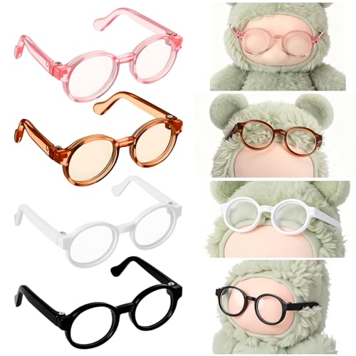 Simgoing 4 Brillen für 17,5 cm große Puppen, Mini-Puppenbrillen, 4 farbige Sonnenbrillen und klare Gläser für Bastelarbeiten, Puppen, Kleidung, Kostüm-Zubehör von Simgoing