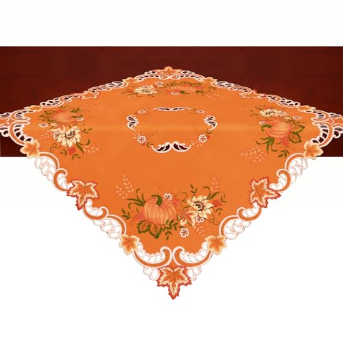 Simhomsen Bestickte Tischdecke für Herbst und Herbst, Ernte, Kürbisse, Orange, klein, quadratisch, 86,4 cm Simhomsen Bestickte Tischdecke für Herbst und Herbst, Ernte, Kürbisse, Orange, klein, quadratisch, 86,4 cm von Simhomsen