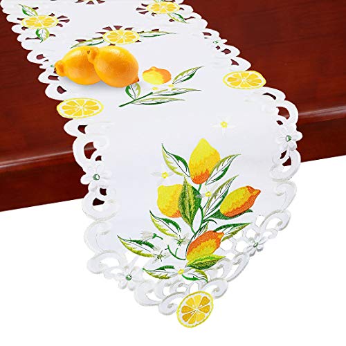 Simhomsen Kleine bestickte Zitronen-Tischläufer und Deckchen, Tischdekoration für Frühling und Sommer, 35,6 x 86,4 cm von Simhomsen