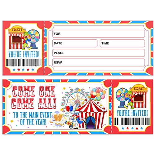 Simimi art Zirkus Ticket Einladungen, Vintage Zirkus Party, Zirkus Ticket Geburtstag Party Einladung, 30 Ticket 30 Umschläge von Simimi art